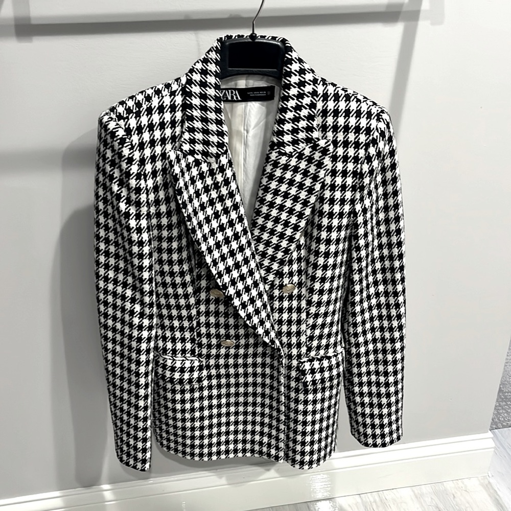 Zara Black and White Houndstooth Blazer
